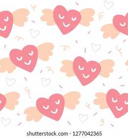 Valentines day seamless pattern with cute flying hearts isolated on white. Valentines day simple minimalistic pattern. Perfect for textile, fabric, tshirts, posters, cards, postcards, stationery