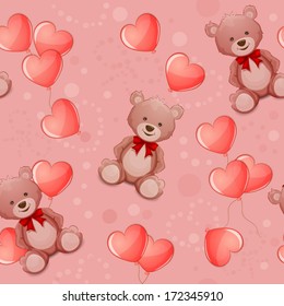 Valentine's day seamless pattern with cute teddy bears