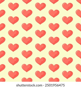 Valentines day seamless pattern with cute hearts. Simple vector illustration. Romantic background for Valentines day cards, wrapping paper, packaging, kids textile, baby fabric.