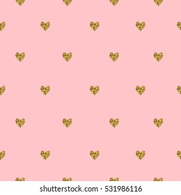 Valentines day seamless pattern with cute gold glitter hearts.