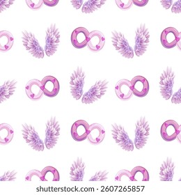 Valentine's Day seamless pattern with decorative hearts on a black background. Wedding ring seamless pattern with hearts