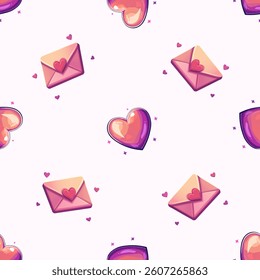 Valentine's Day seamless pattern with decorative hearts on a black background. Wedding ring seamless pattern with hearts