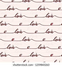 Diseño de patrones sin fisuras del Día de San Valentín con diseño de amor caligráfico y forma cardíaca