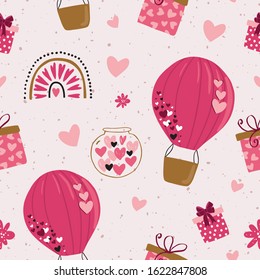Valentine's day seamless pattern design for fabric, kids product, textile, stationery, wallpaper. Repeating pattern with hearts, clipart scandinavian style valentines day illustrations
