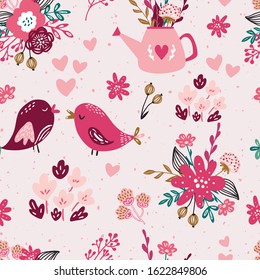 Valentine's day seamless pattern design for fabric, kids product, textile, stationery, wallpaper. Repeating pattern with hearts, clipart scandinavian style valentines day illustrations