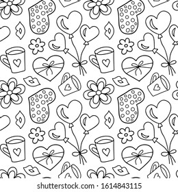 Valentine's day seamless pattern. Doodle style. Vector illustration.