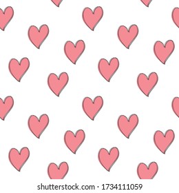 Valentines day seamless pattern doodle heart background pattern. Marker drawn different heart shapes. Hand drawn ornament