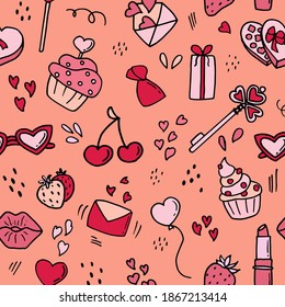 Valentine's Day - seamless pattern. Doodle style valentines.