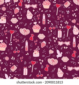 Valentine's Day - seamless pattern. Doodle style valentines.	