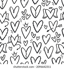 Valentine's day seamless pattern with doodle hearts. Good for gift wrapping paper, textile prints, coloring pages, scrapbooking, wallpaper, etc. EPS 10