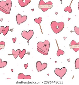 valentine's day seamless pattern with doodles of hearts for wallpaper, backgrounds, textile prints, scrapbooking, wrapping paper, etc. EPS 10