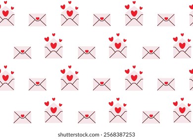 Valentine's day seamless pattern with envelope and hearts. Vector illustration.