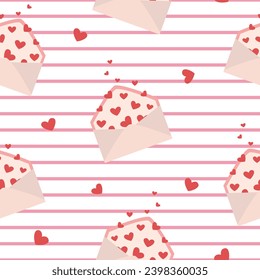 Patrón sin fisuras del día de San Valentín con sobres y corazones. Antecedentes románticos vintage