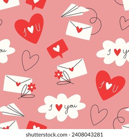 Valentine's Day seamless pattern with envelopes and hearts