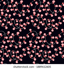 Valentine's Day seamless pattern. Flat hand drawn love elements on a dark isolated background. Vector decorative illustration for wrapping and textile.