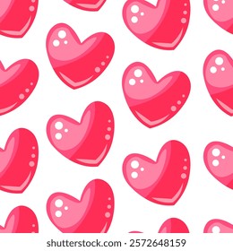 Valentines day seamless pattern with flat pink hearts. Vector illustration on white background