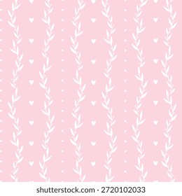 Valentinstag nahtloses Muster mit floralen Elementen und Herzen auf rosafarbenem Hintergrund für Stoffdrucke, Scrapbooking, Schreibwaren, Tapeten, Banner, Packpapier, etc. EPS 10