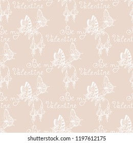 Valentine's Day seamless pattern flower and butterfly