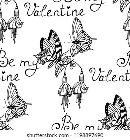 Valentine's Day seamless pattern flower and butterfly