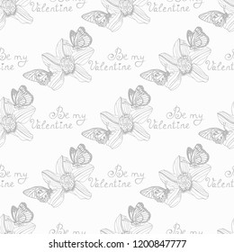 Valentine's Day seamless pattern flower and butterfly