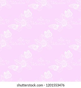 Valentine's Day seamless pattern flower and butterfly