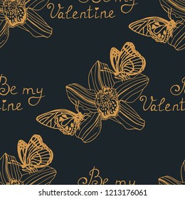 Valentine's Day seamless pattern flower and butterfly