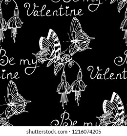 Valentine's Day seamless pattern flower and butterfly