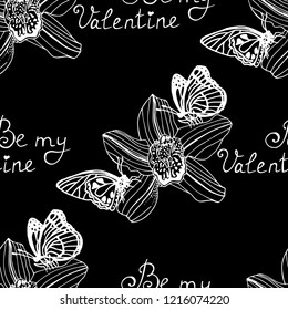 Valentine's Day seamless pattern flower and butterfly