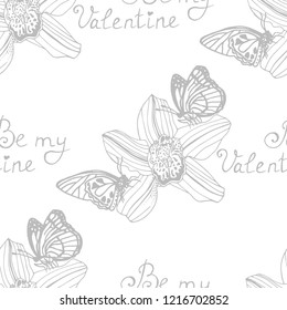 Valentine's Day seamless pattern flower and butterfly