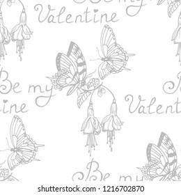 Valentine's Day seamless pattern flower and butterfly