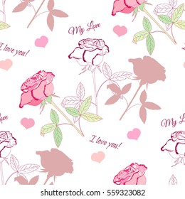 Valentines Day Seamless Pattern with Flowers. Vector illustration