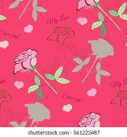 Valentines Day Seamless Pattern with Flowers. Vector illustration