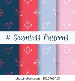 Valentines Day seamless pattern with four different colors. Seamless pattern for Valentine's Day with heart symbol and love arrow. Love and romantic background, vector pattern template