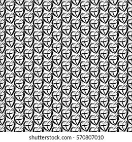 Valentine's Day seamless pattern with four rooms black color heart on white background
