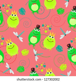 Valentines day seamless pattern with frogs