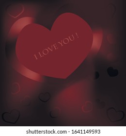 Valentine's Day seamless pattern in gradient wine and red colors. Colourfull print, wallpaper or backdrop with repeating elements in the form of hearts and phrase I Love You