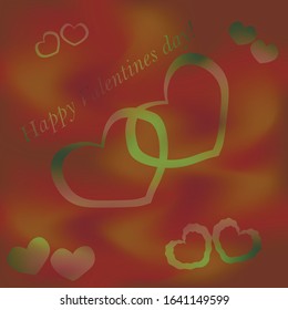 Valentine's Day seamless pattern in gradient pink, green and red colors. Colourfull print, wallpaper or backdrop with repeating elements in the form of hearts and phrase Happy Valentines Day