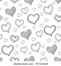 Valentine's day seamless pattern. Gradient hand drawn red heart with letter vector background. Greeting card with Valentine's Day.