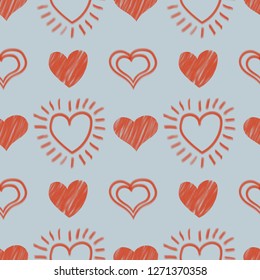Valentine's day seamless pattern with hand - drawn hearts. Vector illustration. EPS10