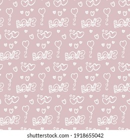 Valentine's day seamless pattern, hand drawn doodle elements, holiday pastel colors collection
