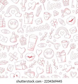 valentine's day seamless pattern with hand drawn doodles for backgrounds, wallpaper, wrapping paper, textile prints, scrapbooking, stationary etc. EPS 10