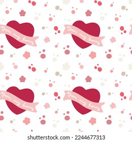 Valentines day seamless pattern with heart and lettering on a white background. Victor hand drawn illustration