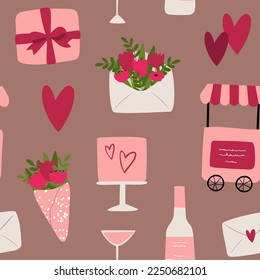 valentines day seamless pattern, heart digital paper, couple love clipart, valentines day party clip art, Vector illustration in flat cartoon style.