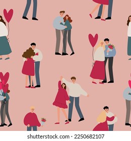 valentines day seamless pattern, heart digital paper, couple love clipart, valentines day party clip art, Vector illustration in flat cartoon style.