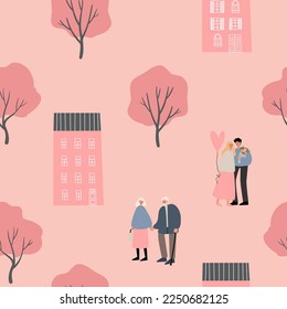 valentines day seamless pattern, heart digital paper, couple love clipart, valentines day party clip art, Vector illustration in flat cartoon style.