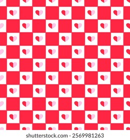 Valentine's Day seamless pattern Heart gingham plaid for textile. Vector illustration