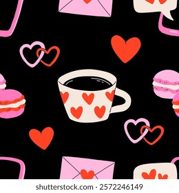 Valentine's Day seamless pattern with heart and other elements. Valentine's day, wedding and love concept. Vector background for wrapping paper, textile and others