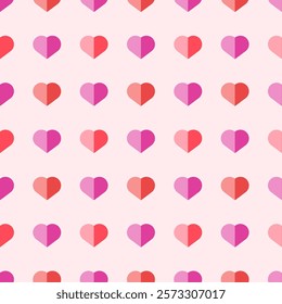 Valentine's Day seamless pattern with heart motifs, romantic February 14th design, pink and red love-themed background, cute heart pattern, romantic holiday decoration,