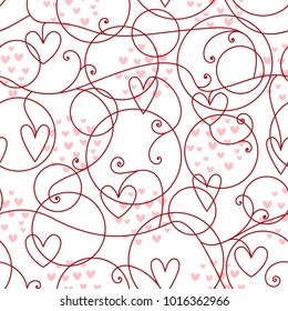 Valentine's Day. Seamless pattern with hearts. Modern line style. Background, wrapping paper, fabric. Vector illustration.