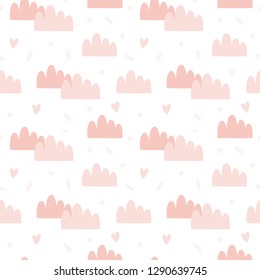Valentines day seamless pattern with hearts and cloud. Perfect for valentines day, gift box, stickers, birthday, save the date invitation, design, diary, planner, wrapping paper.